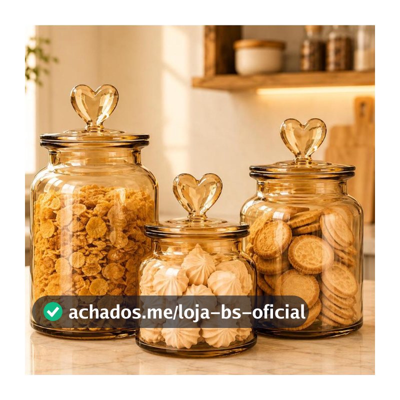 Pote Vidro Âmbar Hermético Decor Afeto Coração