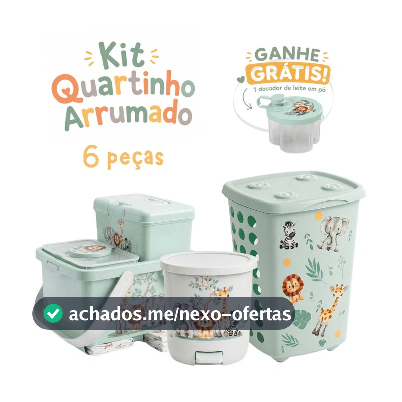 Kit 6 Peças Porta lenço + Caixa Organizadora + Porta Fralda + Lixeira 6,5L + Cesto 38L + Dosador de Leite