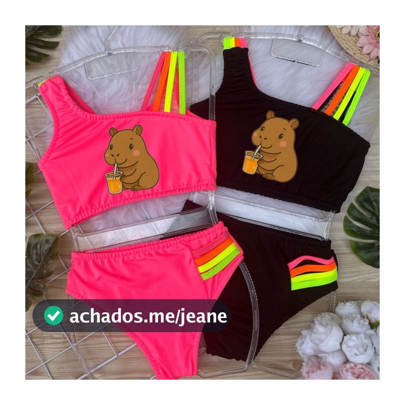 Biquini infantil Juvenil menina CAPIVARA Forrado 02 ao 16 Praia Piscina Natação Bikini infantil maio