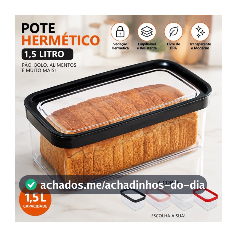 Pote Hermético 1,5L Porta Pão Bolo Organizador Cozinha Alimento mais Fofo Fresco Compacto e Empilhavel