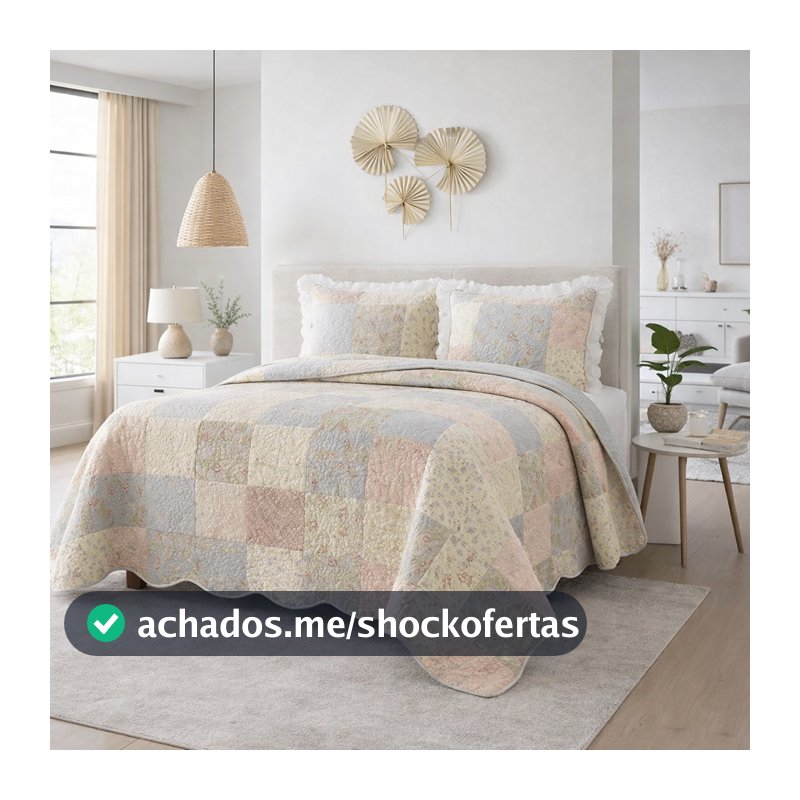Colcha Queen Cobre Leito Estampado Patchwork Cama Box Posta 2,40x2,20