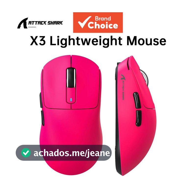 Mouse Gamer Wireless ATTACK SHARK X3, 49g, Ergonômico, Mouse para PC, Três Modos, Sensor Óptico PAW3395 26K DPI, Botões