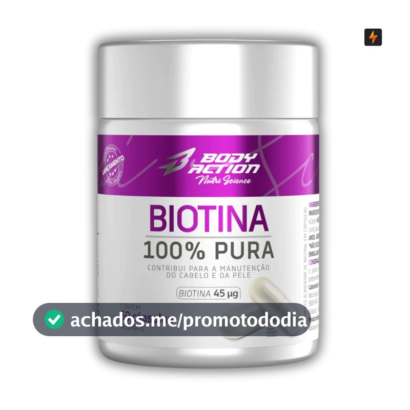 Biotina 100% Pura 45mcg 60 Cápsulas Body Action Manuteção Cabelo e Pele