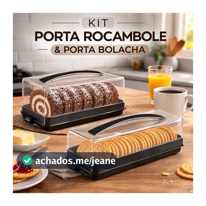 Kit Porta Rocambole/Torrada + Porta Bolacha  - Pote cozinha Biscoito Torradas De Acrílico Com Tampa Cozinha Organizada