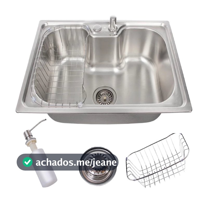Cuba Para Cozinha Com Acessórios, 40x50x20,5 cm, Gourmet Com Borracha Anti-ruído, Aço Inox Escovado