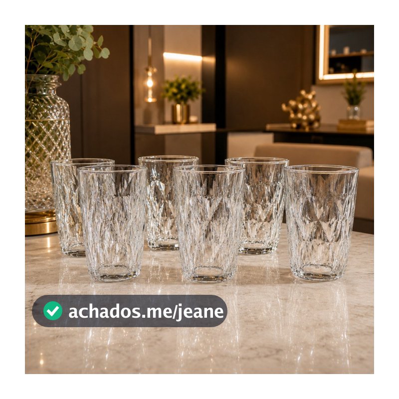 Jogo de Copos Diamond Resistente 300ml Grosso Diamante Elegante Água Suco Refrigerante Resistente