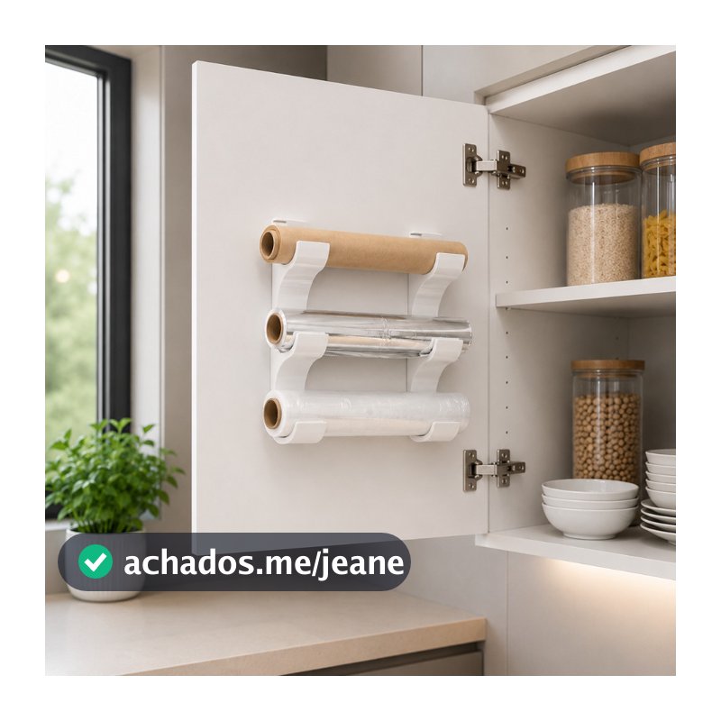 Organizador de Rolos para Cozinha Papel Alumínio Filme PVC Armário Fita Dupla Face