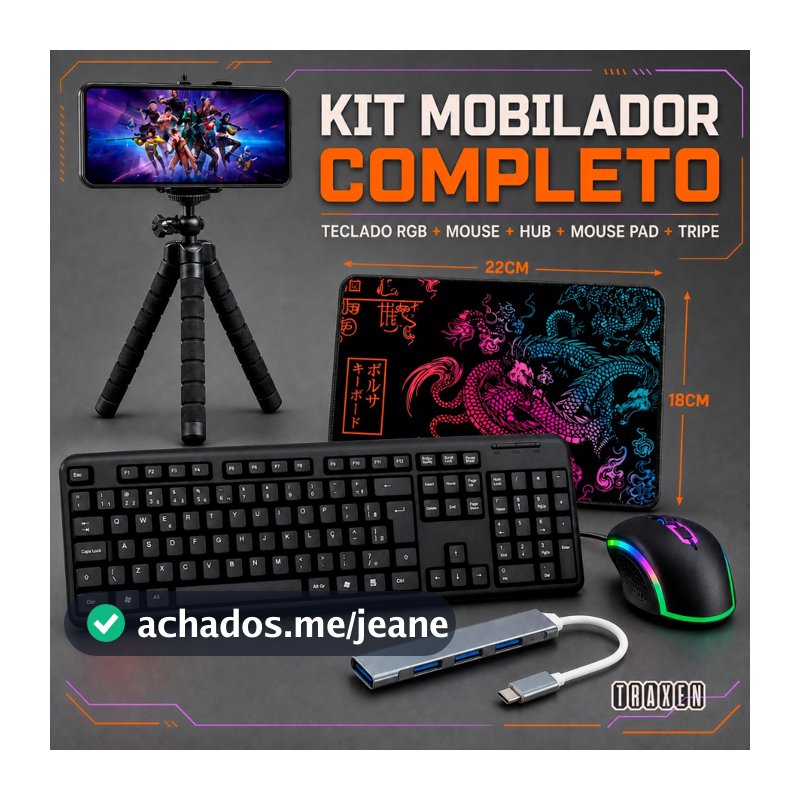 Kit Gamer Mobilador com Teclado Mouse e Pad Estampado Speed Tripe Completo