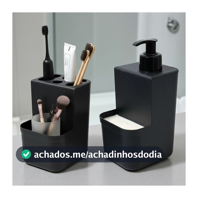 Porta Escovas de Dentes + Dispenser Sabonete Líquido 400ml | Kit Higiene Banheiro