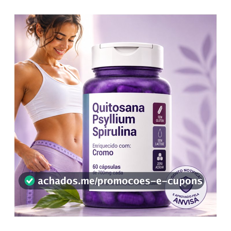 Psyllium + Cromo + Quitosana + Spirulina - Enriquecido com Cromo 60 cápsulas Termogênico Natural APROVADO ANVISA