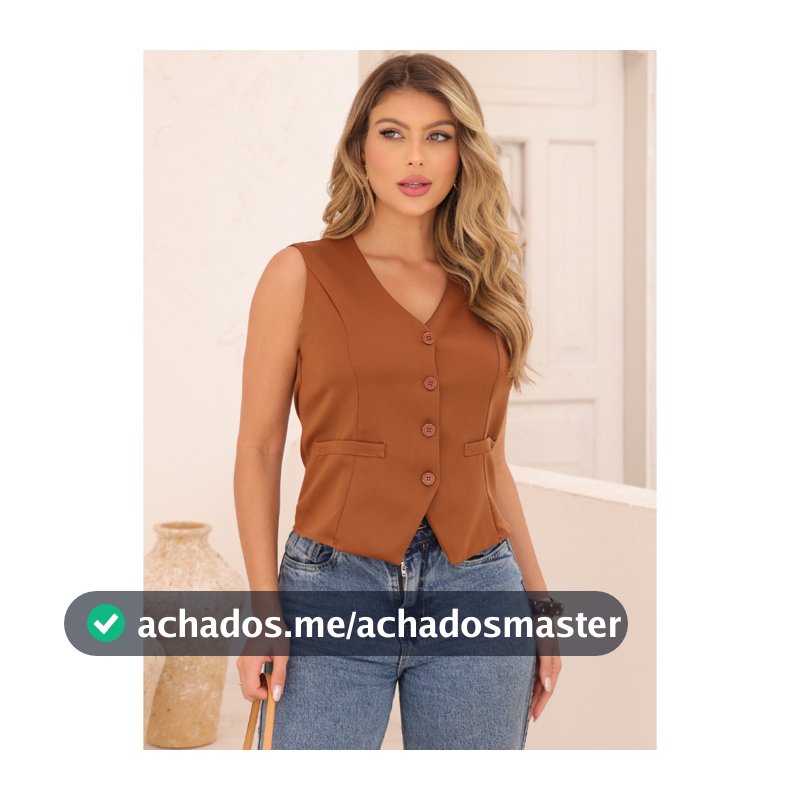 Colete Feminino Social Alfaiataria Gola V 4 Botões Acinturado Tendência Lançamento