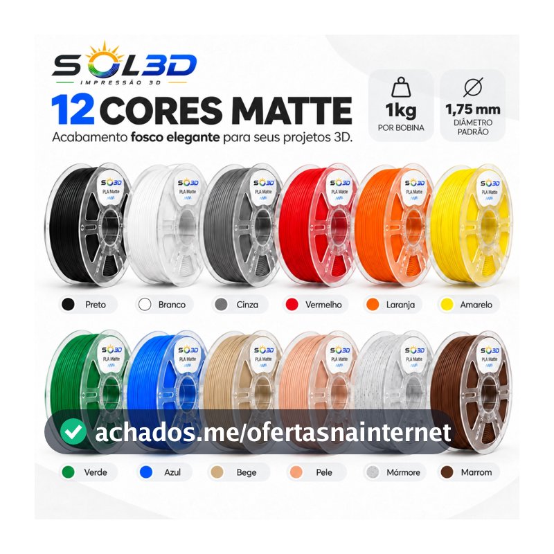 Filamento PLA Matte Sol3D 1kg 1,75mm Para Impressão 3D Alta Qualidade Premium BR