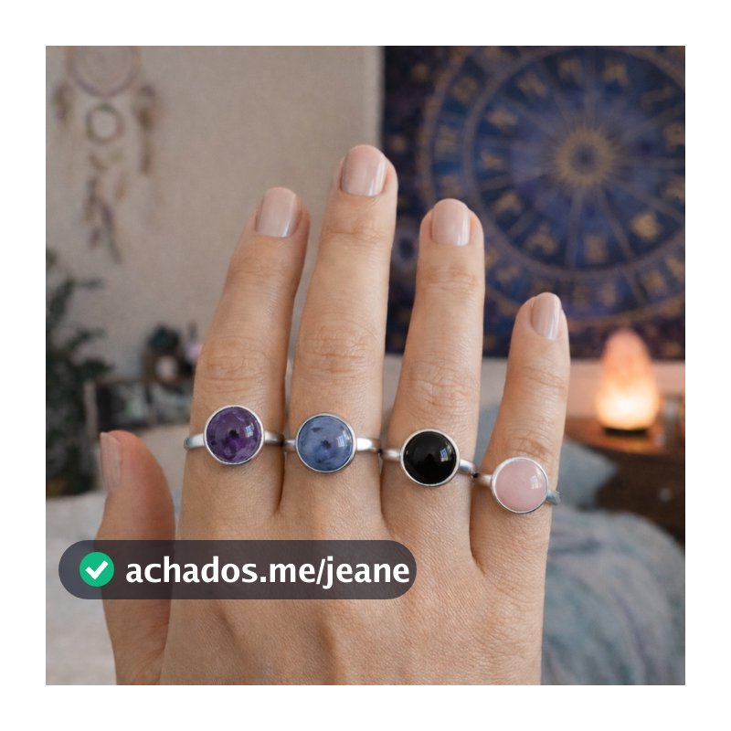 Anel Ajustável Inox Cristal Foco Olho de Tigre Sodalita Ametista Quartzo Rosa Obsidiana 10/12mm Pedra Natural Amuleto