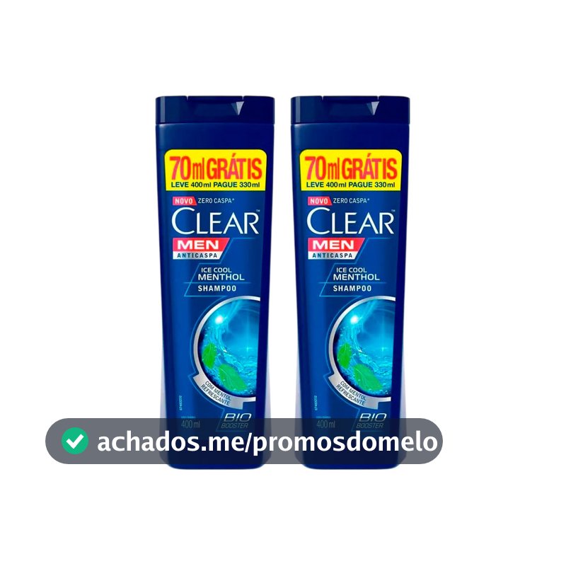 Kit Shampoo Clear AntiCaspa Ice Cool Menthol Leve 400ml Pague 330ml - 2 Unidades