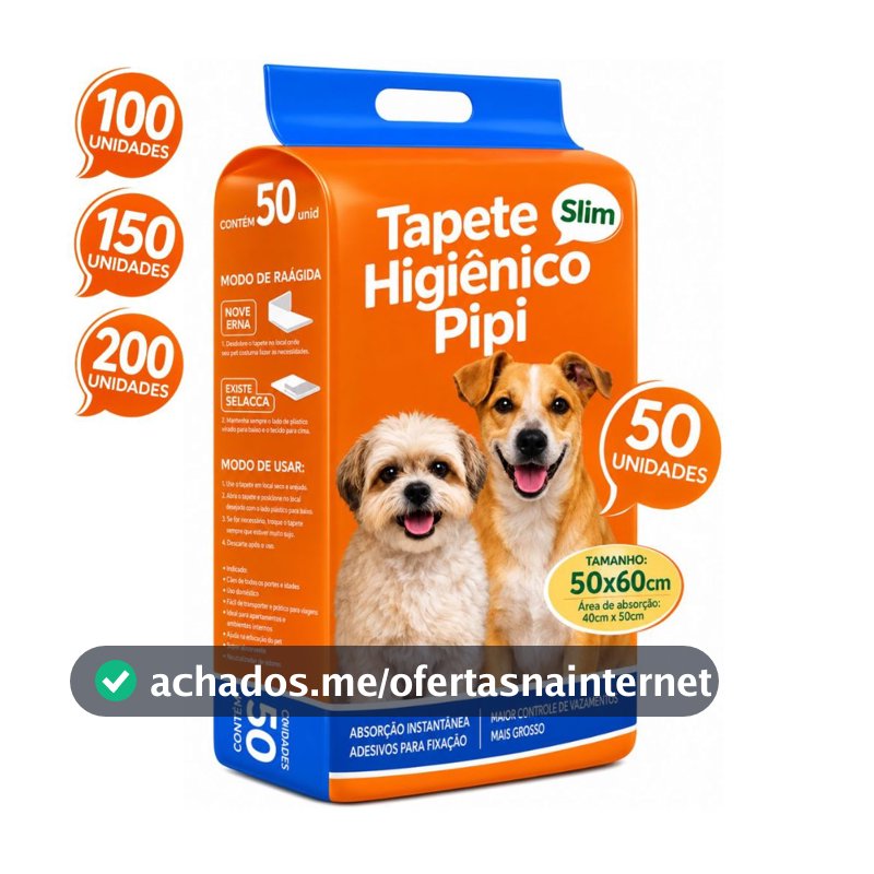 Tapete Higiênico Para Cachorro 50 Unidades 50x60cm Com Gel Absorvente Fralda Manta Pet Cão