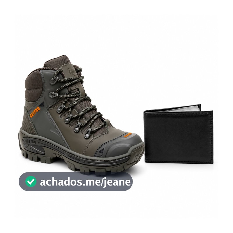Coturno Masculino Catpro C.A Couro Biqueira Termoplástico Resistente Sola Microexpandido + Carteira