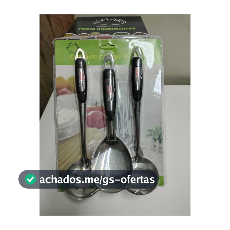 Kit Utensílios Cozinha Inox 3 Peças Concha Escumadeira Colher