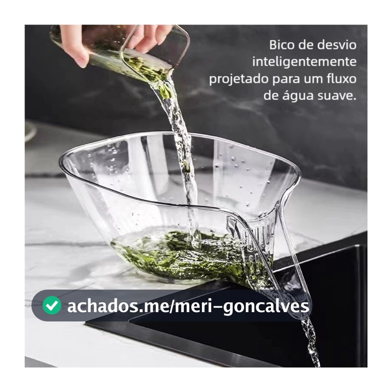 Tigela Filtrante Transparente - Separação Seco/Úmido, Portátil para Limpeza de Frutas