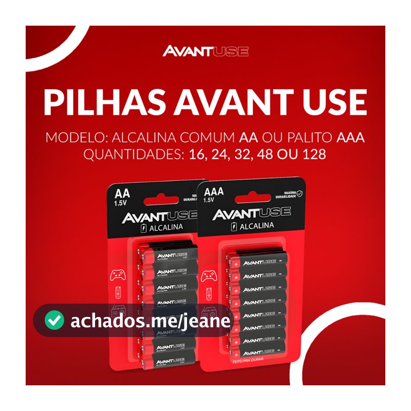 Kit Pilhas Alcalinas AA AAA 1,5V Avant Use 16 a 128 Unidades Alta Durabilidade para Controles e Eletrônicos