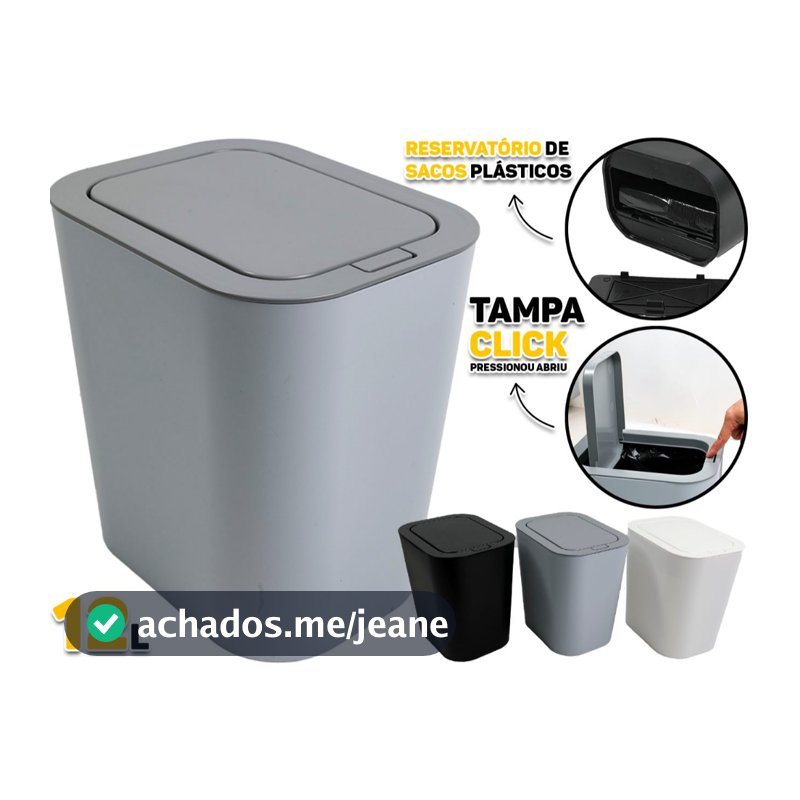 Lixeira 12 Litros Tampa Click Abre Automática E Dispenser Integrado De Sacos De Lixo Banheiro Lavabo Cozinha Escritório