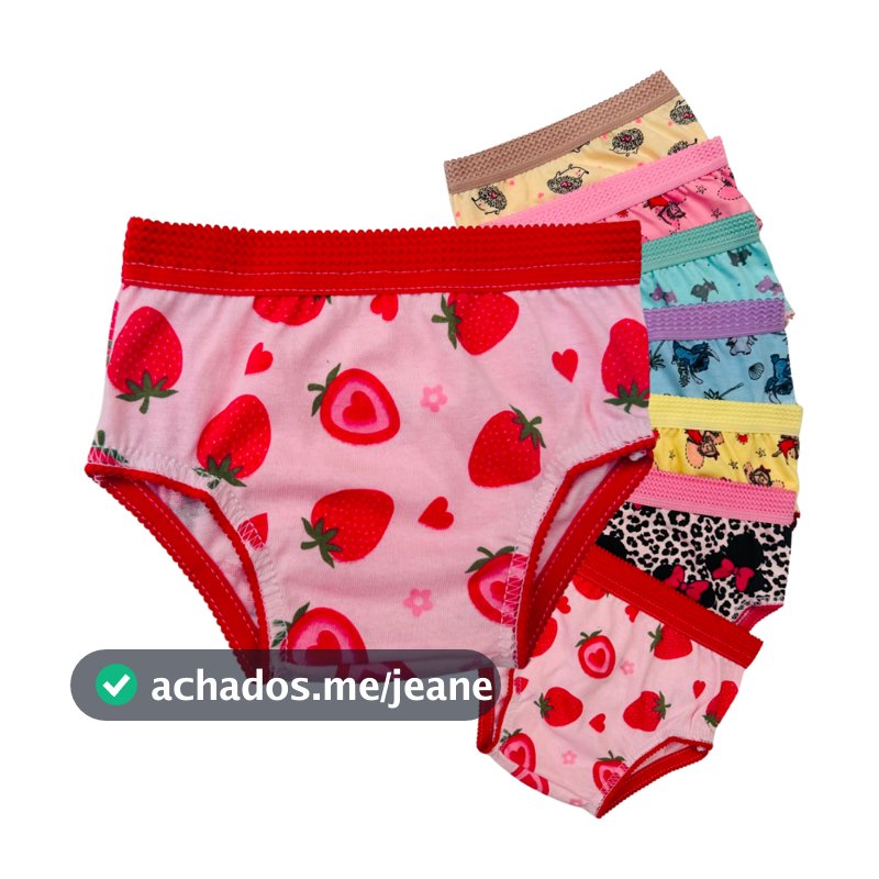 kit 10 Calcinhas Infantil de Criança100% Algodão Estampada com Elástico de Cós