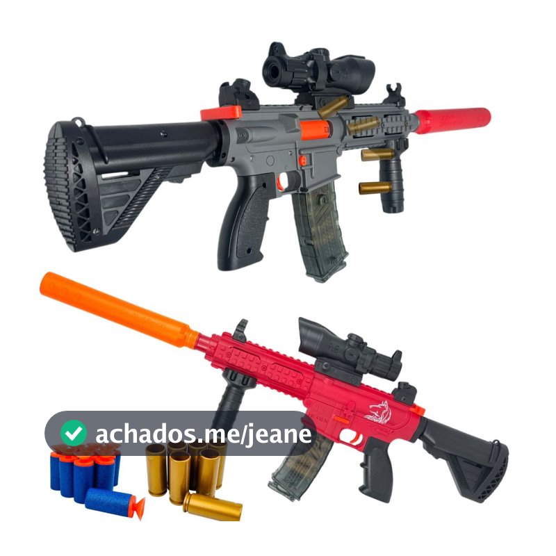Brinquedo Lançador M16 Com Luneta Silenciador e Dardos Nerf
