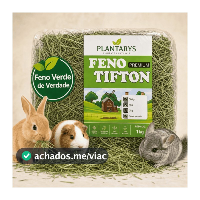 Feno Natural 2kg Tifton Coelho Porquinho da Índia Chinchila Hamster Roedores Premium