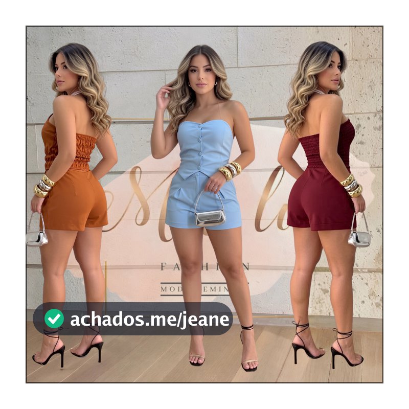 Conjunto Feminino Alfaiataria Tomara Que Caia Shorts P ao GG Verão Elegante