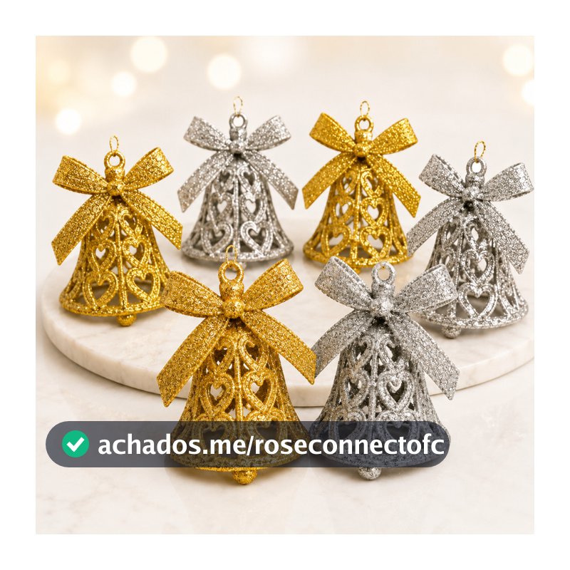 Kit Enfeite de Natal Sinos Com 6 Pingentes Arvore de Natal - Decoração Festiva Luxuosa para Natal