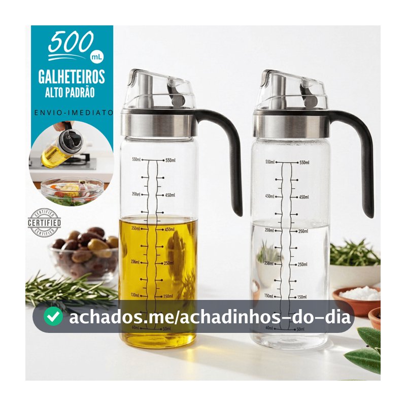 Galheteiro Porta Azeite Vidro Azeitero 500ml Dosador Anti Gotejamento Medidor Óleo Vinagre Molho Cozinha