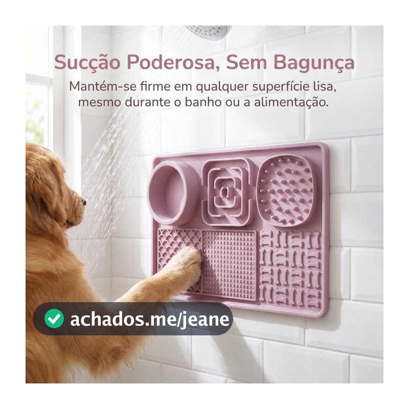 Tapete de Lick 6 em 1 p/ Cães e Gatos Slow Feeder Anti-Engasgo Ventosa Gruda na Parede ou Chão Azule