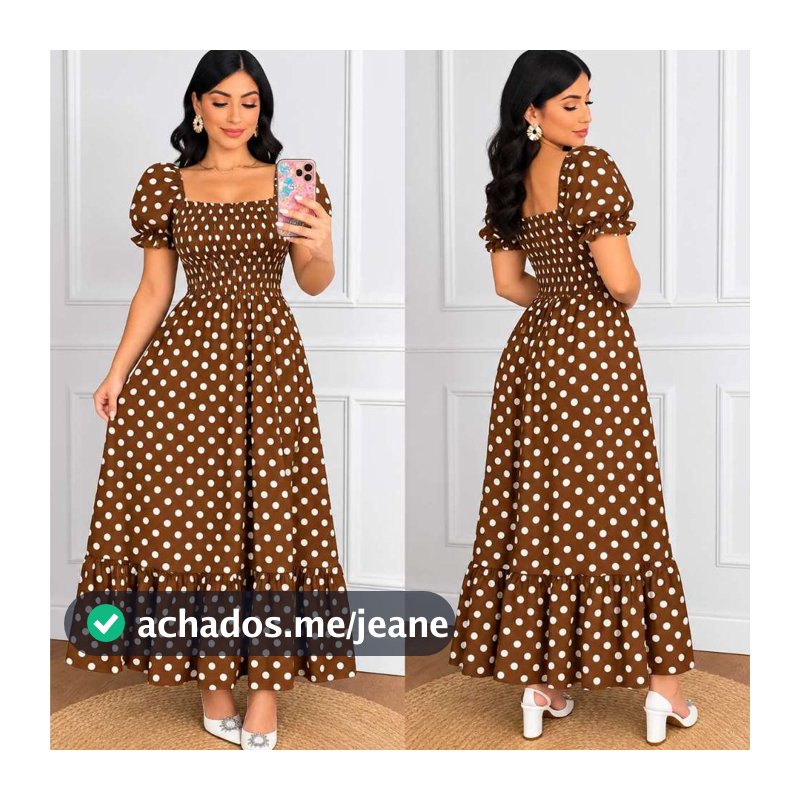 Vestido Poa Longo Babado Manga Princesa Moda Tendência Midi Passeio