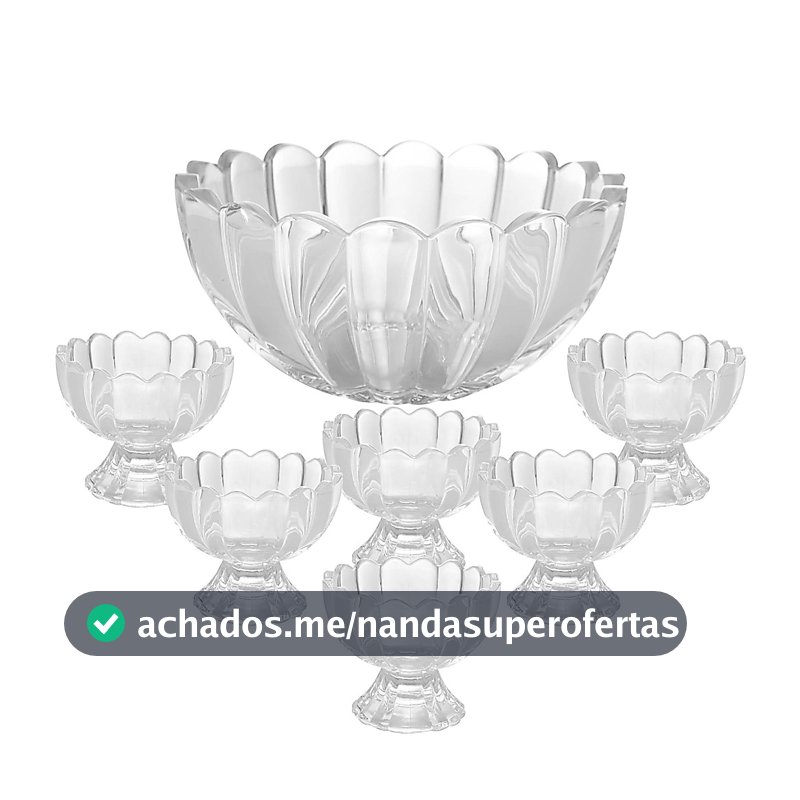Kit 7 Pecas Bowl com 6 Tacas de Vidro Para Sobremesa Wolff Conjunto para Doces Mesa Posta Cafe e Receber Praticidade Uso
