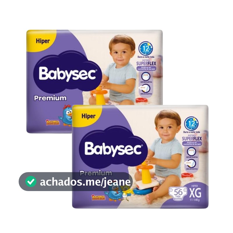 2x Pacote c/56unidades de Fralda BabySec Premium Hiper XG Galinha Pintadinha – Até 12h de Proteção
