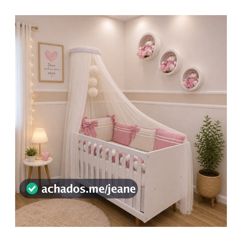 Mosquiteiro Para Dossel Com 3 Pompom Para Berço Microtule Cortinado SEM SUPORTE