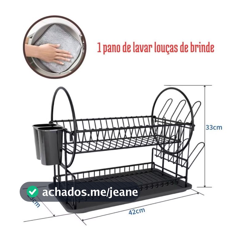 Escorredor de Louças Todos + 1panos de Brinde 11 Pratos Preto Com Bandeja Coletora Grande Capacidade Mor Premium