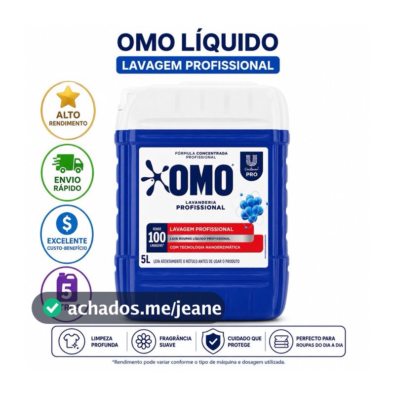 Lava Roupas Omo Líquido 5L | Remove Manchas Difíceis | Alto Rendimento | Fórmula Concentrada Pro