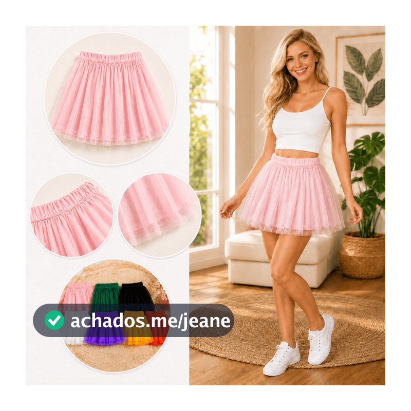 Saia de Tule Adulto Juvenil 40cm com Cintura Elástica Várias Cores
