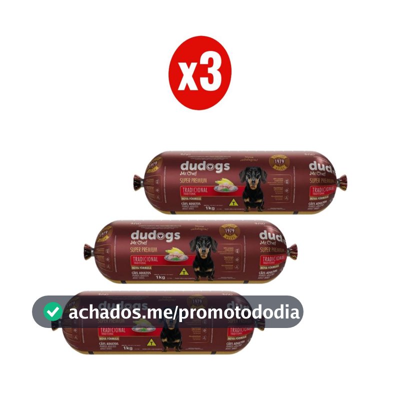 Kit 3 Dudogs Mr Chef Tradicional Ração Semi Úmida para Cães 1Kg FVO