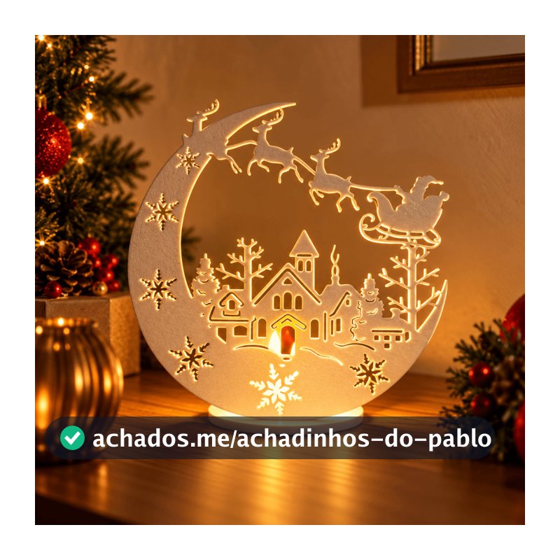 Decoração de Natal Papai Noel no Trenó com LED Enfeite Natalino para Mesa Minimalista