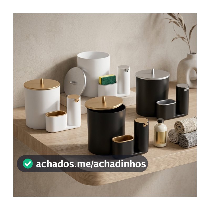 Kit Lixeira Cozinha 5L E Dispenser Porta Detergente Luxo