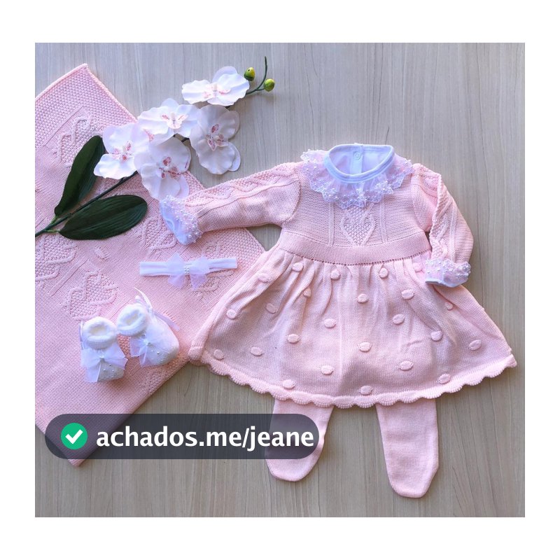 Saída de maternidade rosa bebê tricot 4 peças