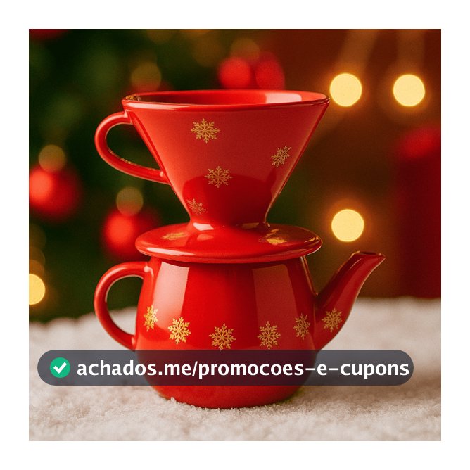 Kit Bule 500 ml com Coador Filtro de Porcelana  Café Chá  – Vermelho com Flocos de Neve