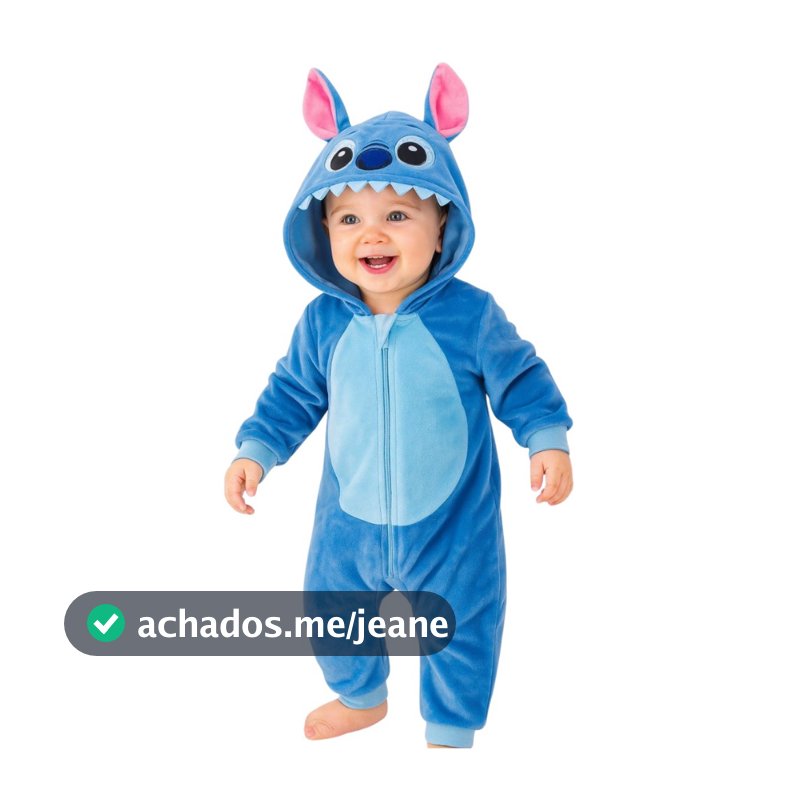 Macacão Infantil Para Bebê Inverno Plush Personagem Fantasia Stitch Azul Carnaval Pijama