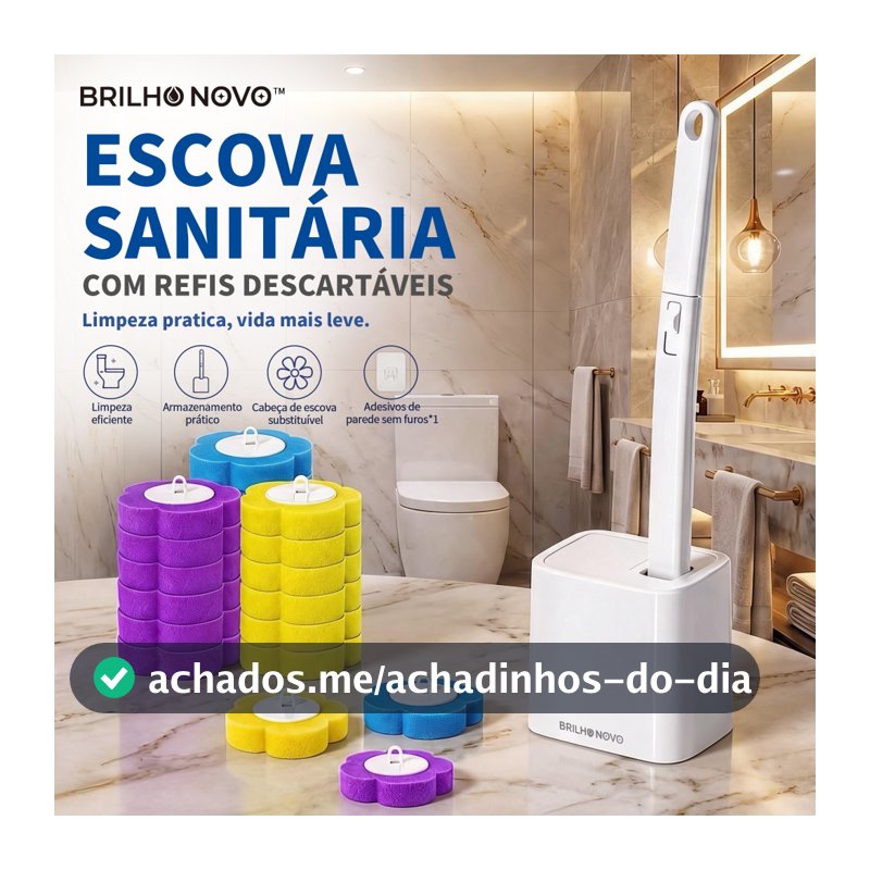 BRILHO NOVO Escova Sanitária com Cabeça Substituível e Refis Descartáveis | Base + 6, 12, 18, 24 ou 36 Refis