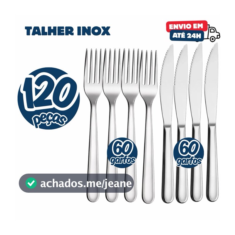 Kit 120/100 ou 60Talheres Garfos e Facas em Aço Inox Premium Alta Durabilidade Cozinha Restaurante Hotel Mesa Posta