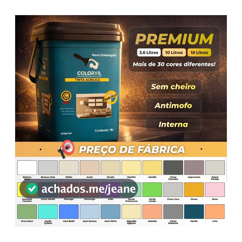 Tinta Acrílica 18 10 3,6 litros Colorvil Sem Cheiro Anti-mofo Maior rendimento Alta Cobertura