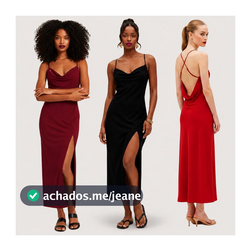 Vestido Midi Slip Dress Feminino Gola Boba Alça Fina Fenda Elegante Festa Social Casual Tecido Leve