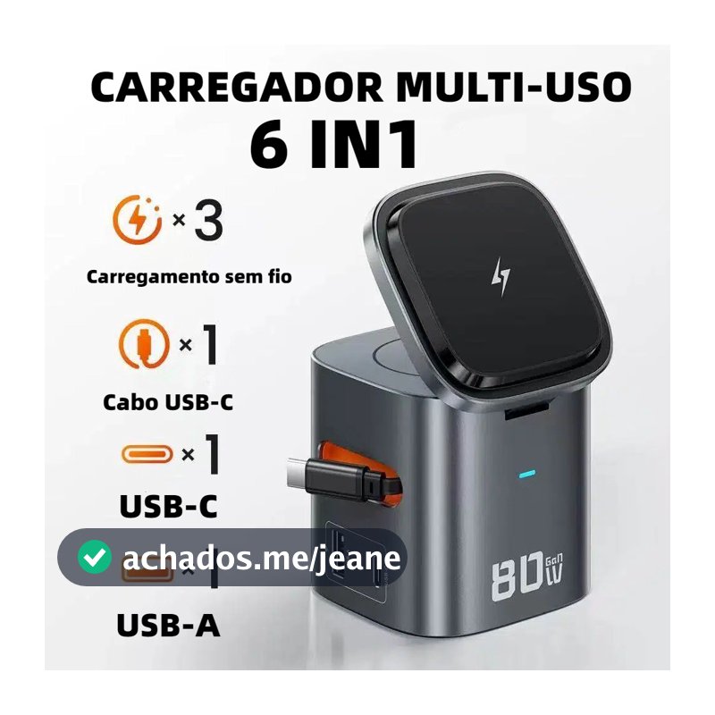 Carregador multi uso 6 em 1 Estação de carregamento magnética com cabo retrátil, carregamento super-rápido de 80 W N801