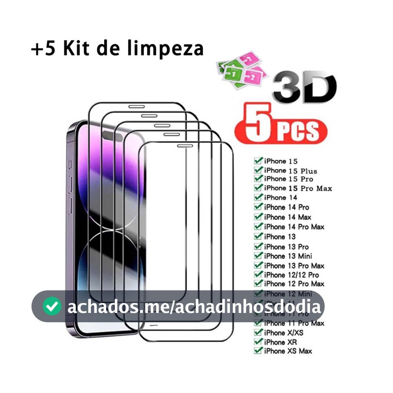 Kit 5 Película 3d para iPhone Modelo Completo Película iphone x 11 12 13 14 15 16promax